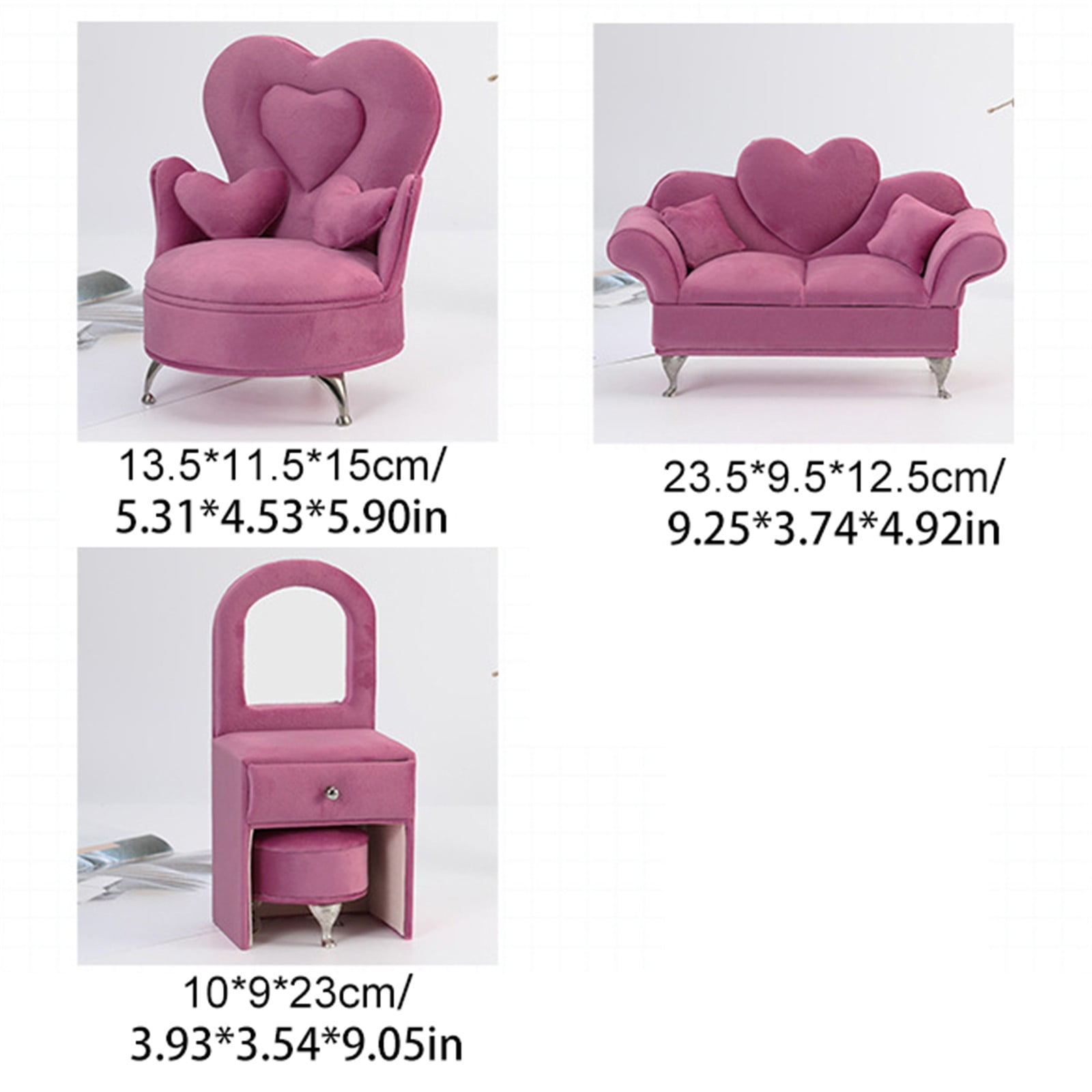 BNNG Dollhouse Furniture, Suitable For Jewelry Storage Boxes, Openable Rose Pink Sofa Jewelry Box Miniature Sofa Couch for Mini House Heart Shape Velvet Chair 1/6 Scale Mini Accessories