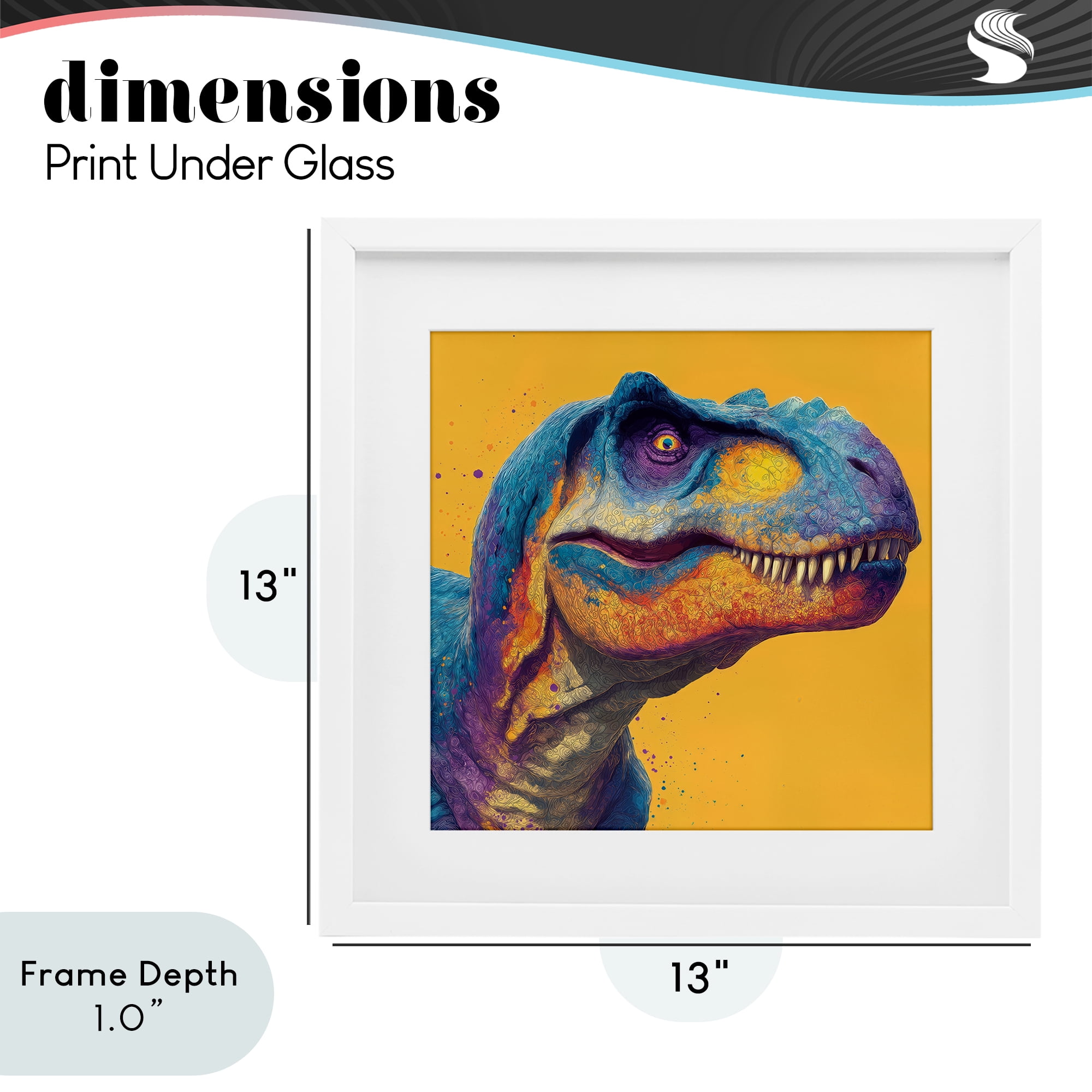 Stupell Industries Vibrant T-Rex Portrait White Framed Print Under Glass, design by Wumples