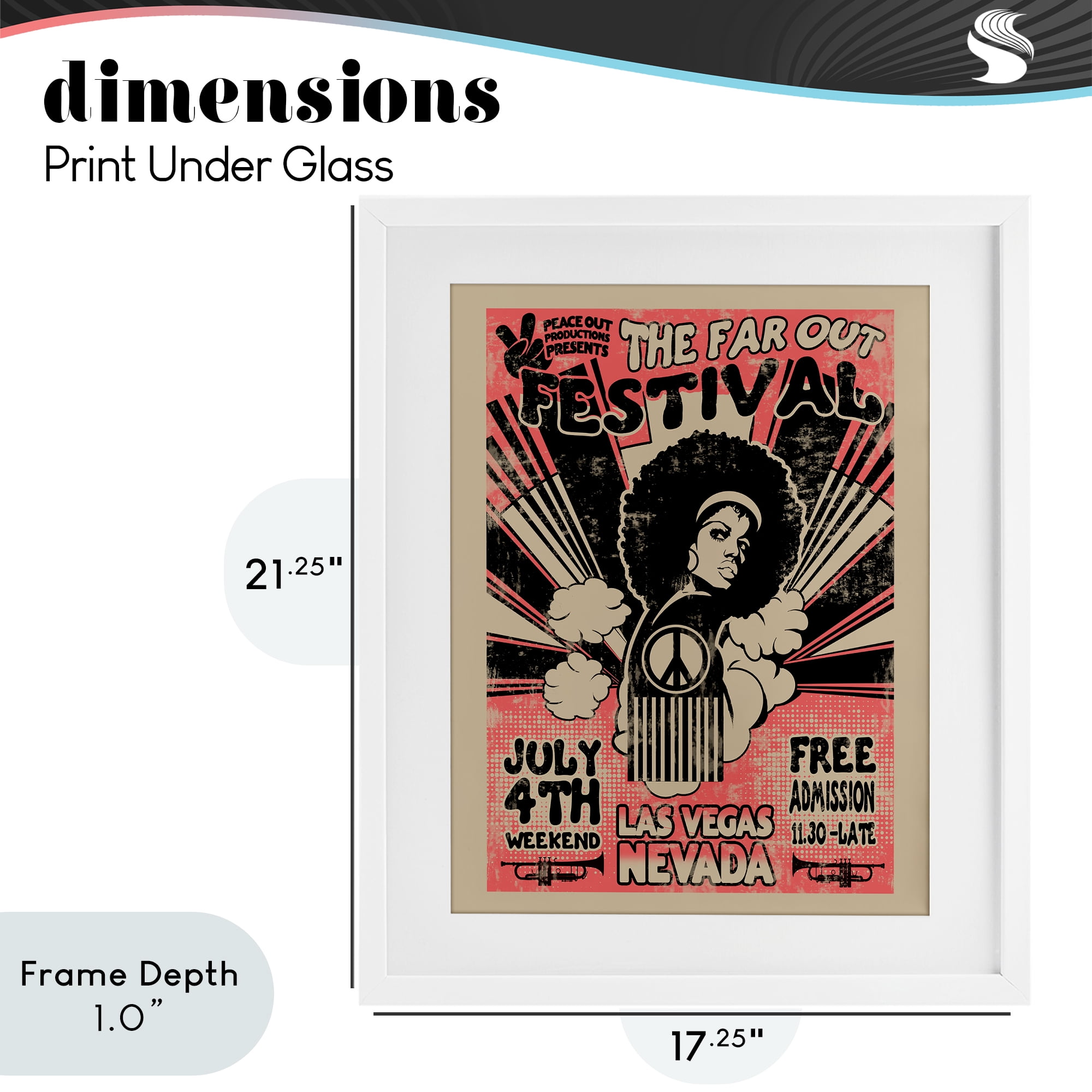 Stupell Industries Retro Far Out Festival Poster White Framed Print Under Glass, design by Ali Chris