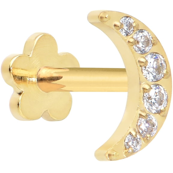 Body Candy Flat Back Cartilage Earring - 18 Gauge 1/4 14k Gold Plated ASTM Titanium Crescent Moon Reversible Flower Threadless Stud Earring for Cartilage, Conch, Helix, Labret, Tragus, Monroe