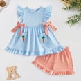 thumbnail image 2 of Toddler Baby Girl Easter Outfit Cute Embroidery Ruffle Sleeve Dress Shirt Top and Striped Shorts Set 2 Piece, 2 of 6