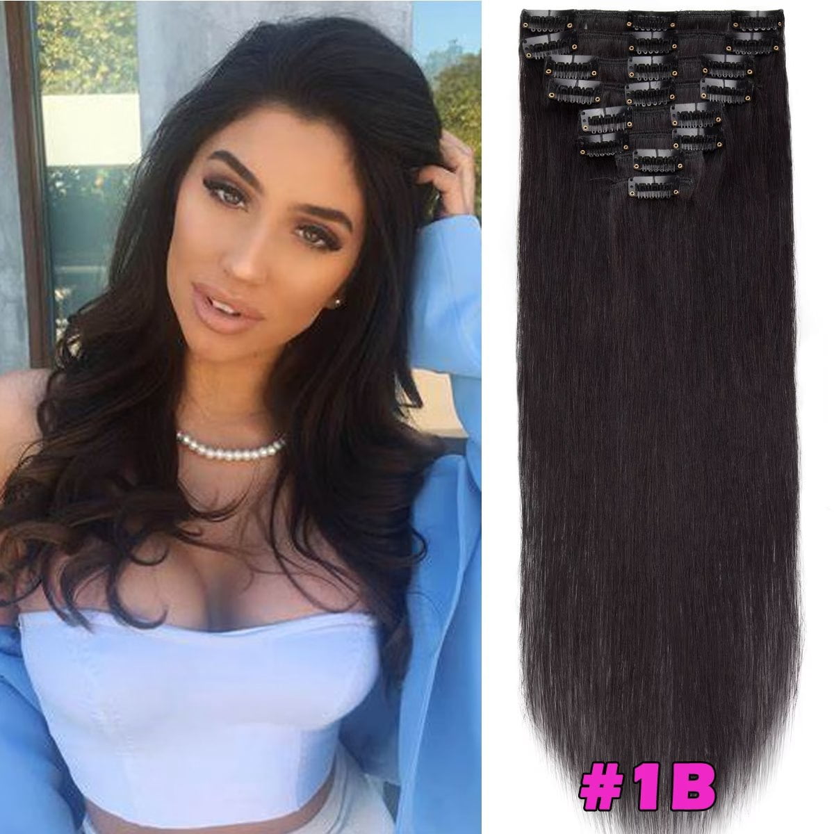HAIRRO Clip In Human Hair Extensions, Brazilian Hair 8pcs/18Clips Dark Brown to Chestnut Brown Balayage Hair Extensions Full Head Silky Straight 100% Human Hair Clip In Extensions 8Inch-24inch