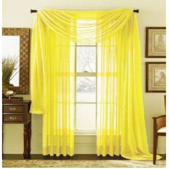 Elegant Comfort 2 Piece Solid SHEER PANEL with ROD POCKET - Window Curtain  40-inch width X 84-inch Length -  Neon Yellow
