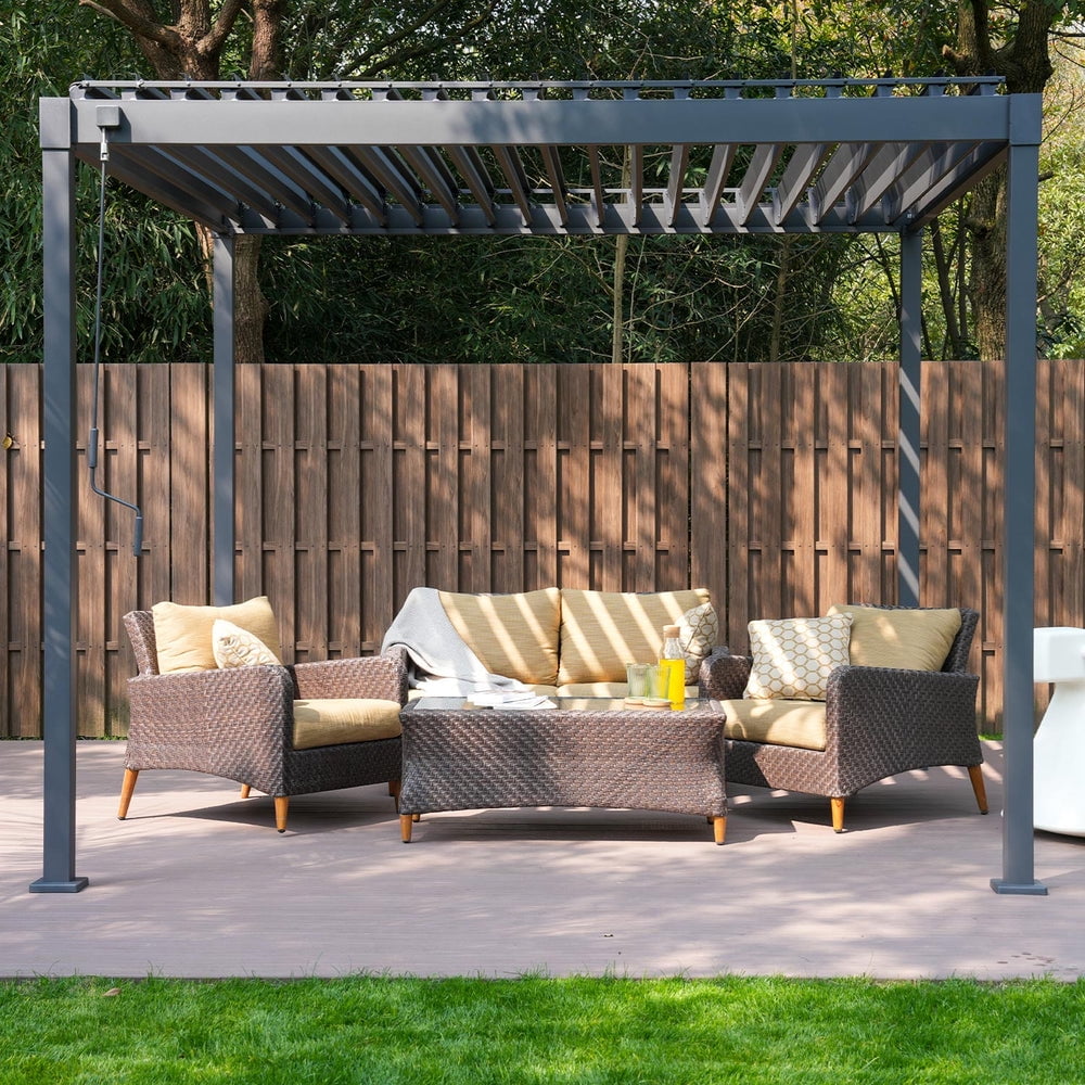 Mirador 10'x 10' Outdoor Pergola, 80S Steel Frame w/ Adjustable Louvers Roof for Garden, Patio, Backyard, Charcoal