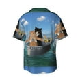 thumbnail image 2 of KLL Two Brave Cats Print Men's Shirt Short Sleeve Button Down Summer Cuba Beach Shirts- Small, 2 of 7