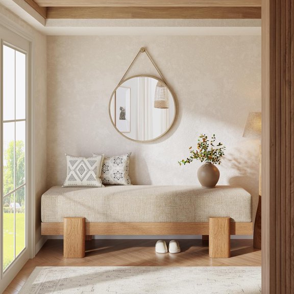 55-Inch Upholstered Entryway Bench, Modern Shoe Bench with Fabric Padded Seat and MDF Frame