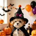 thumbnail image 4 of Pet Halloween Witch Hat, Mini Pointed Dog and Cat Costume with Bow, Spooky Fuzzy Ball Headwear with Chin Strap for Holiday Photos, 4 of 6