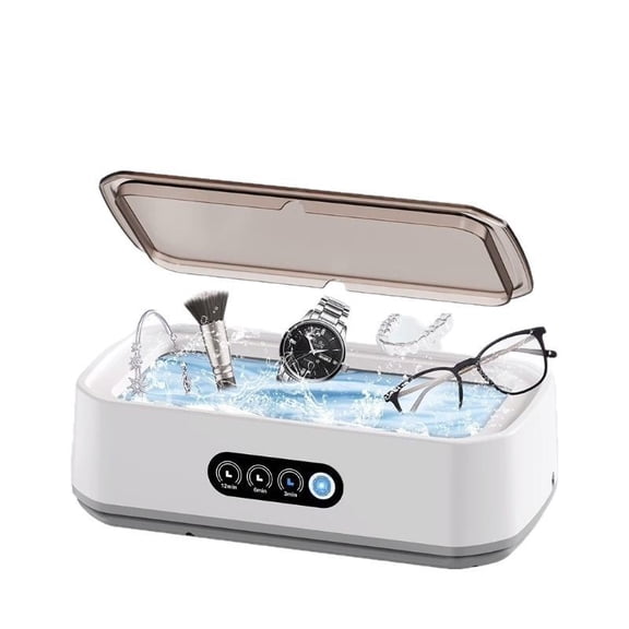 Professional 49kHz Ultrasonic Jewelry Cleaner - 650ml Tank, 3 Timers, for Eyeglasses, Rings, Earrings, Watches, Dentures & Retainers(RL White 1 PC)