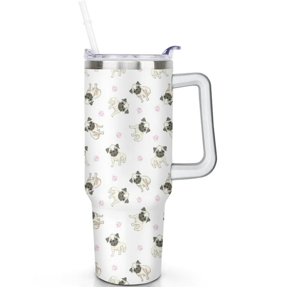 Dog Paw Lover’s 40oz Tumbler with Flip Lid and Handle, Insulated Stainless Steel Mug Gift for Pet Fans