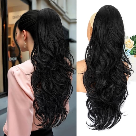 JOFMWIX Ponytail Extension, Drawstring Ponytail Hair Extension for Women 26Inch Long Curly Ponytail Hair Extensions Natural Synthetic Hair Extensions Ponytail for Daily Use(Black)