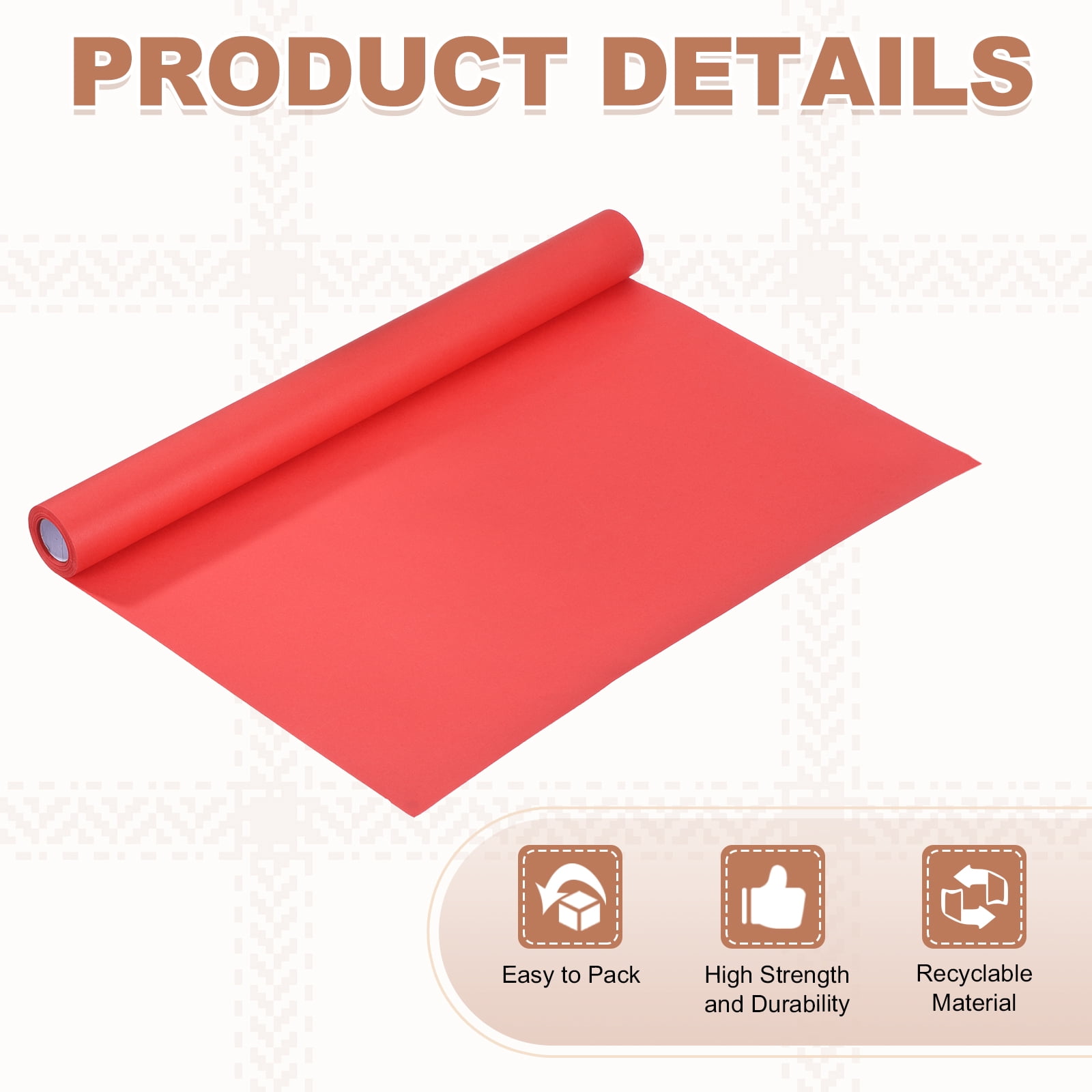 Uxcell Kraft Wrapping Paper Roll, 17.52" x 433"(36 ft) Decorative Paper for Gift Wrapping Bouquet Flower Bulletin Board Art Painting Craft Packaging Shipping, Red 80GSM