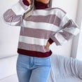 thumbnail image 6 of VALMASS Long Sleeve Crew Neck Color Block Winter Casual Knit Sweater Women (S, Wine), 6 of 8