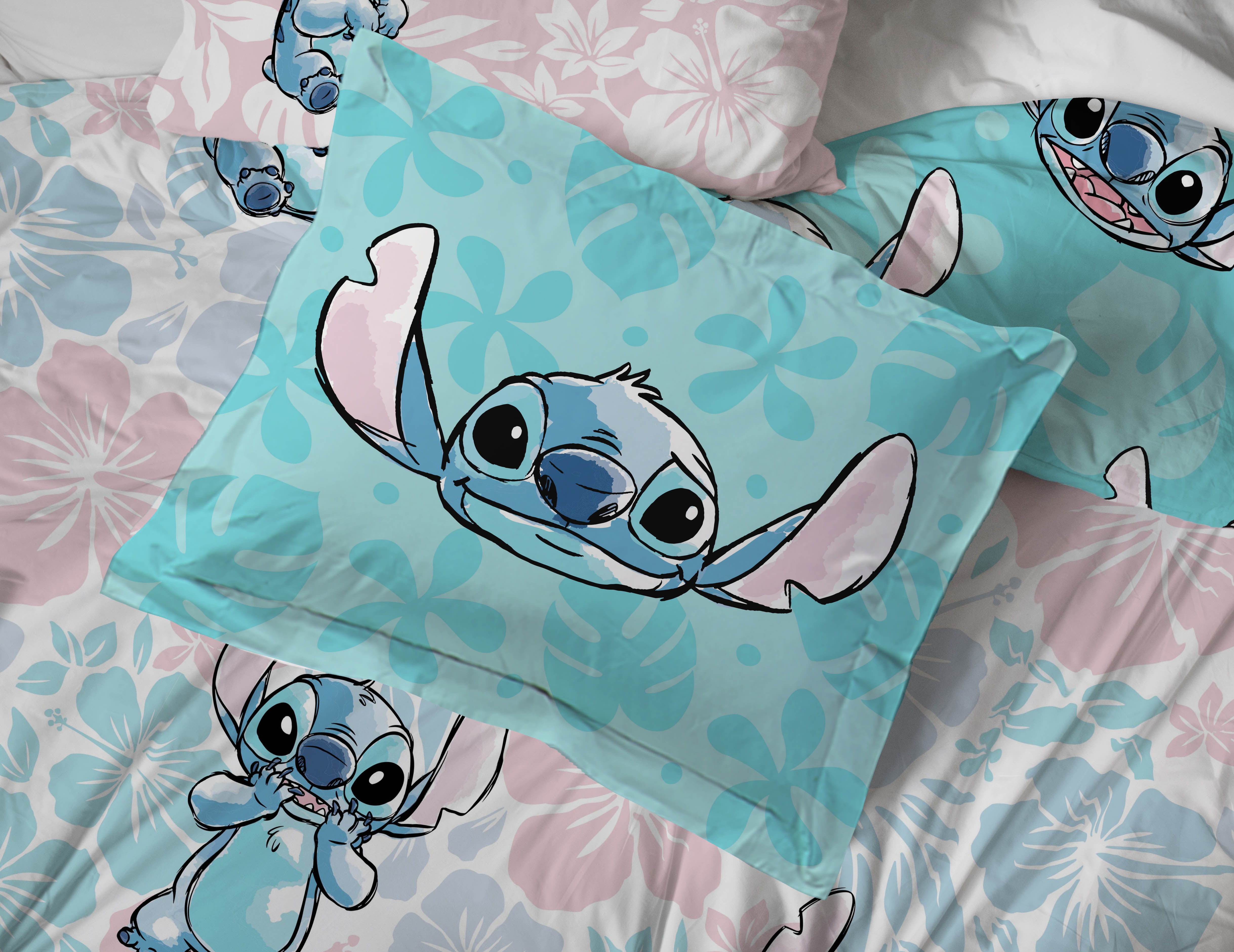 Disney Lilo & Stitch Sweet Yet Spacey Blue & Pink 7 Piece Full Bed Set w/ Sham, 100% Microfiber