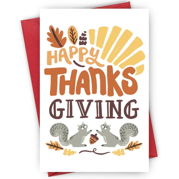Thanksgiving Card – "Happy Thanksgiving" Squirrel Design – Envelope Included – Blank Inside for Personal Messages – Perfect for Family, Friends, and Gratitude Expressions