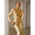 thumbnail image 5 of Yellow Satin Boat Neck Long Sleeve Mermaid Hem Maxi Dress, 5 of 7