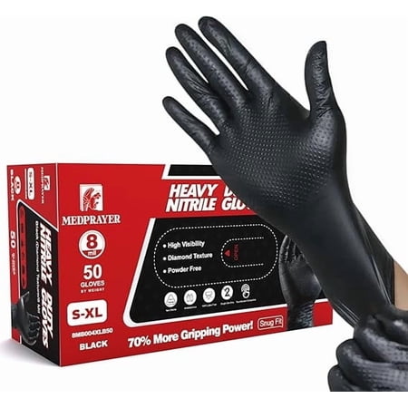 Industrial Nitrile Gloves – Extra Thick Disposable Mechanic Gloves with Diamond Grip (Best for Oil & Chemicals)