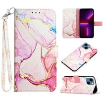 Feishell Fit for Apple iPhone 14 Plus Wallet Case with Wrist Strap,Stylish Marble Pattern Premium PU Leather Folio Flip Credit Card Slots Kickstand Shockproof Protective Phone Cover,E