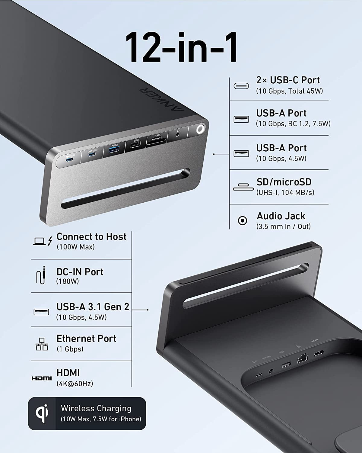 その他 anker 675 usb-c docking station Anker 675 USB-C Docking Station (12-in-1 Monitor Stand Wireless