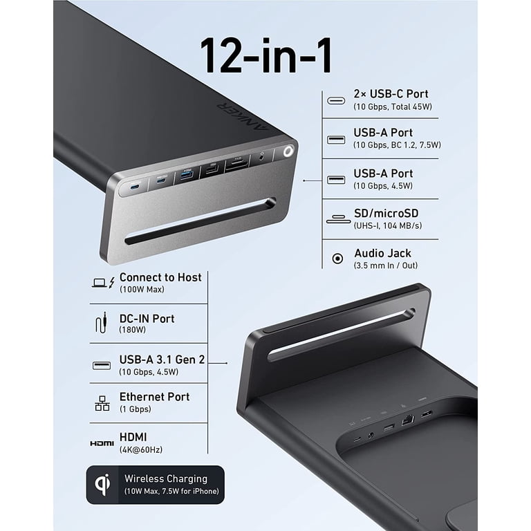 Anker 675 USB-C Docking Station (12-in-1 Monitor Stand Wireless