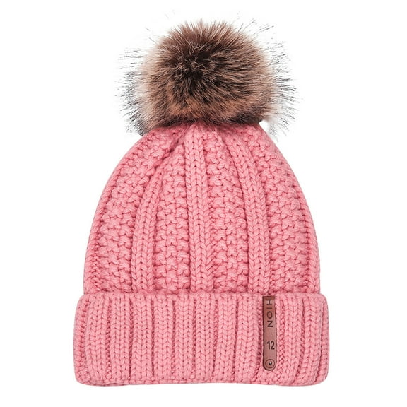 Fgnfyis Women's Knit Thicken Wool Solid Fashion Cap with Leather Label Winter Ear Protection Winter Hats for Women Pink