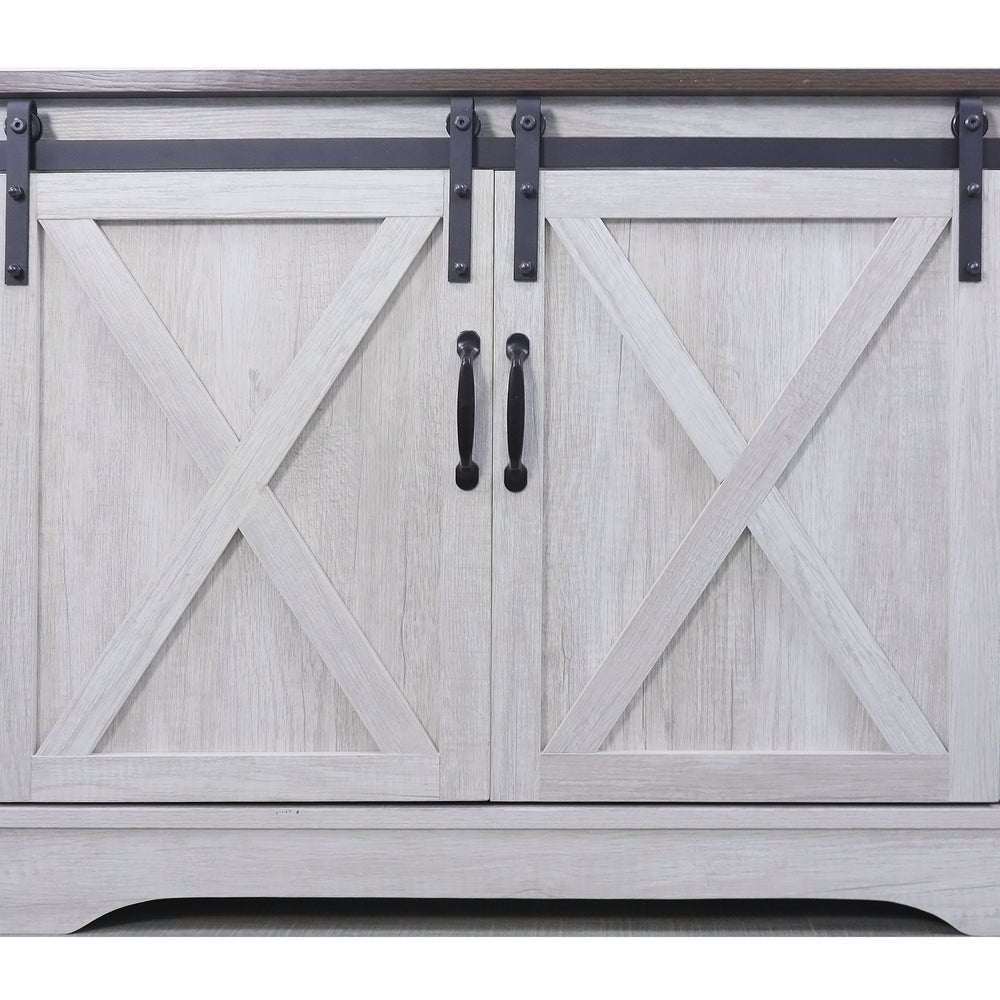 Farmhouse TV Stand for TVs Up to 65 Inch with Sliding Barn Doors and Adjustable Shelves, Sargent Oak/Dark Walnut