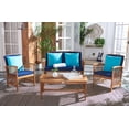 thumbnail image 2 of Safavieh Adult 4-Piece Wood Conversation Sets with Teal Accent Pillows, Teak Brown/Navy, 2 of 13