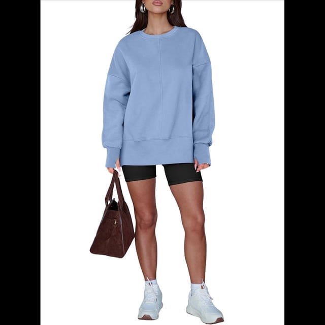 Sudaderas de Gran Tamaño para Mujer, Sudaderas con Capucha de Larga con Abertura para el Pulgar, Camisetas con Abertura Lateral, Tops Estilo Y2K Azul L