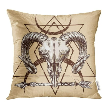 YWOTA Goat Sketch Animal Skull Drawing Boho Style for Tattoo Drawn Hand Anatomy Arrow Bone Pillow Cases Cushion Cover 18x18