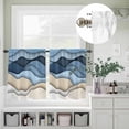 thumbnail image 2 of Modern Blue Khaki Stripe Ombre Curtain Tier and Valance Set 3 Piece, Abstract Water Ripple Art 3-inch Rod Pocket Window Tier Curtains Valance for Kitchen Living Room, 2 of 9