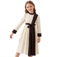 thumbnail image 5 of Qingpeng Girls Dress Long Sleeve Summer Elegant Round Neck Printed Panel Belted Waist Knee Length A Line for Girls, 5 of 7