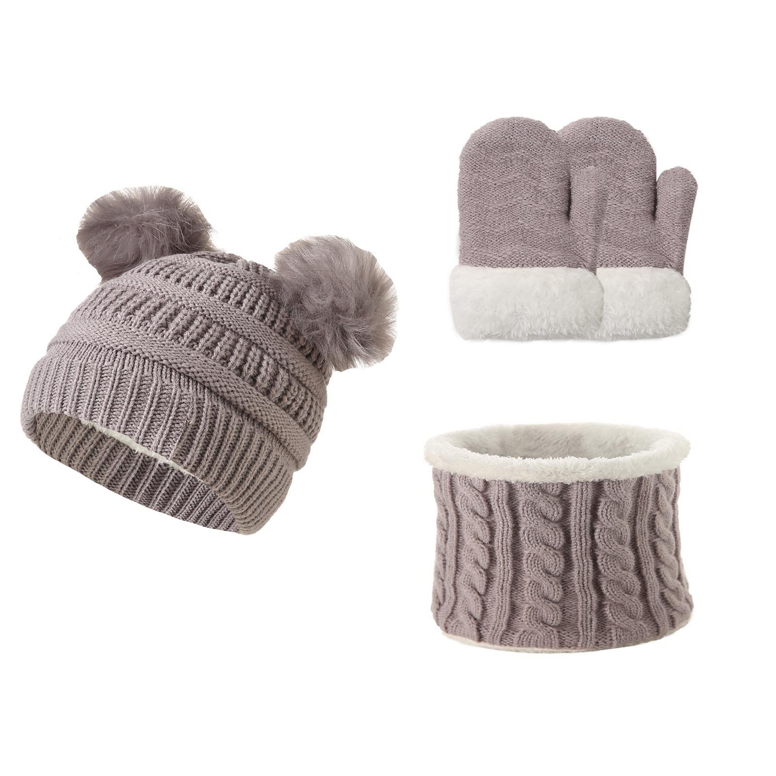 Bonnet D'hiver Enfant Avec écharpe Et Gants Intégrés - Tricot Doublé Polaire - Pompon - Pour Garçons Et Filles 3 à 9 Ans