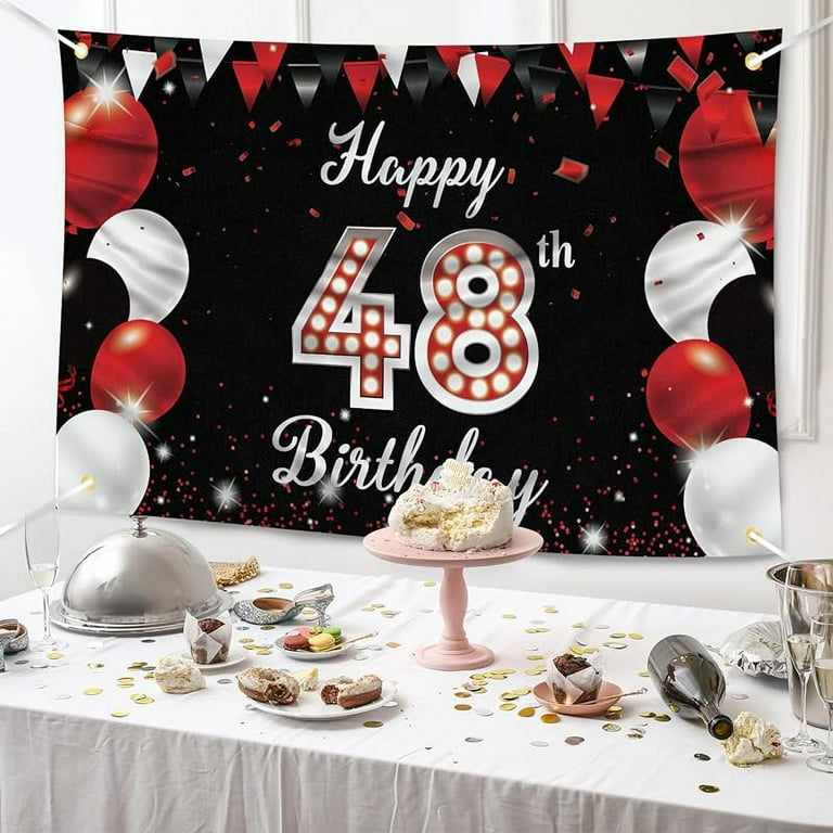 Happy 66th Birthday Banner - Red & Black Party Decor Backdrop, 5.9ft X 3.8ft With Hanging String