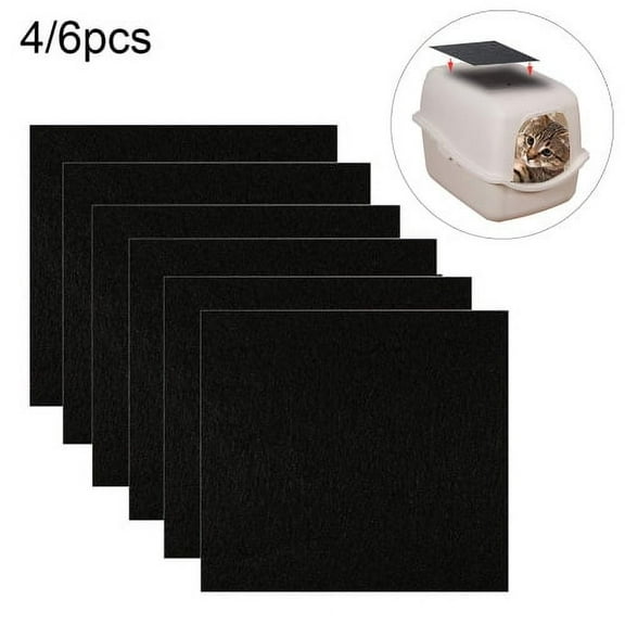 Visland 4/6Pcs Charcoal Cat Litter Box Replacement Filter Hooded Cat Litter Boxes and Pans Carbon Odor Filters, Black