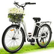 Ecotric 26 Inch 36 V 10 AH 350 W City Bike Electric Bicycle e-bike White with Basket 7 Speed Step Through Commuter for Women Girls A-E516646