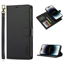 Wallet Case for Samsung Galaxy S22, PU Leather Credit Card Holder Phone Case [3 Card Slots] Folio Flip Detachable Magnetic Cover Kickstand & Carrying Strap for Samsung Galaxy S22, Black