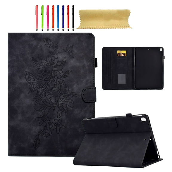 for iPad Pro 10.5 inch 2017, Premium Luxury PU Leather Cover/Smart Folio with Dual Stand and Auto Sleep/Wake Function Case Cover with Pen Slot & Card Slots for iPad Air 3 2019, Black