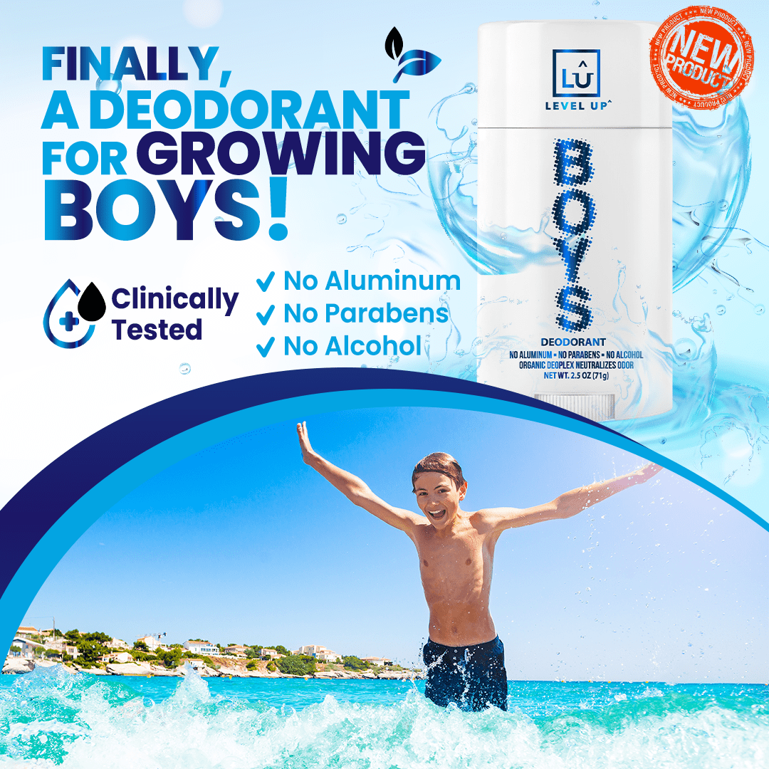 Level Up Boys Deodorant: Level Up Boys Deodorant: Aluminum-Free, Alcohol-Free, Paraben-Free, 24 Hr Odor Protection, Clean Fresh Scent, Kids & Tweens, Made in the USA