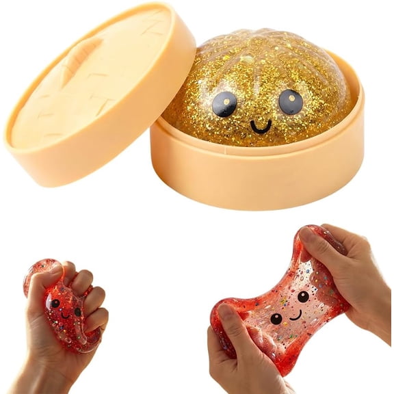 Glitter Dumpling, Glitter Dumpling Squishies, Dumplings Squishies, Stress Relief Fidget, Soft Squeeze Decompression Dough, Giant Glitters Dumplings (Gold)