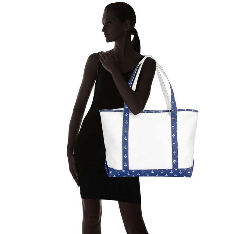 DALIX 23" Large Cotton Canvas Tote, Navy Anchor photo 3