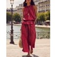 thumbnail image 2 of Women's Linen 2 Piece Outfits Sleeveless Ruffle Top Wide Leg Pants Summer Loungewear Beach Travel Sets, 2 of 8