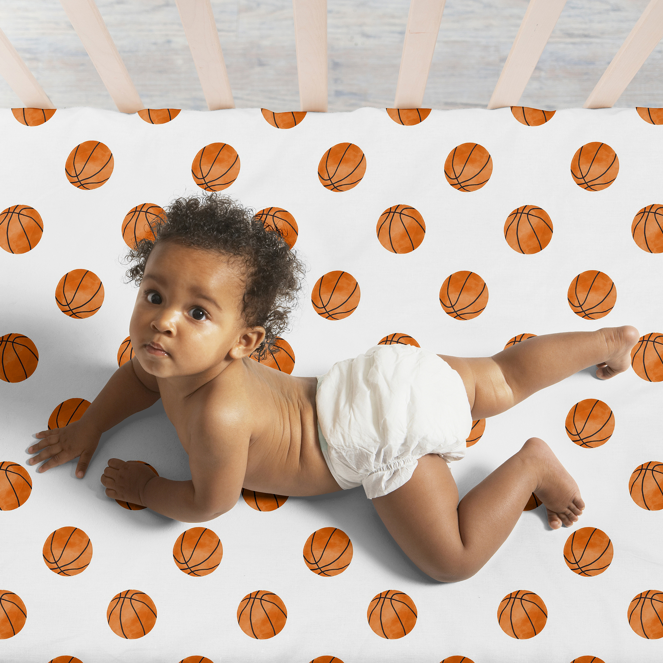 Sweet Jojo Designs Watercolor Sports Theme Brown Orange Black and White Fitted Crib Sheets 3 Piece Set
