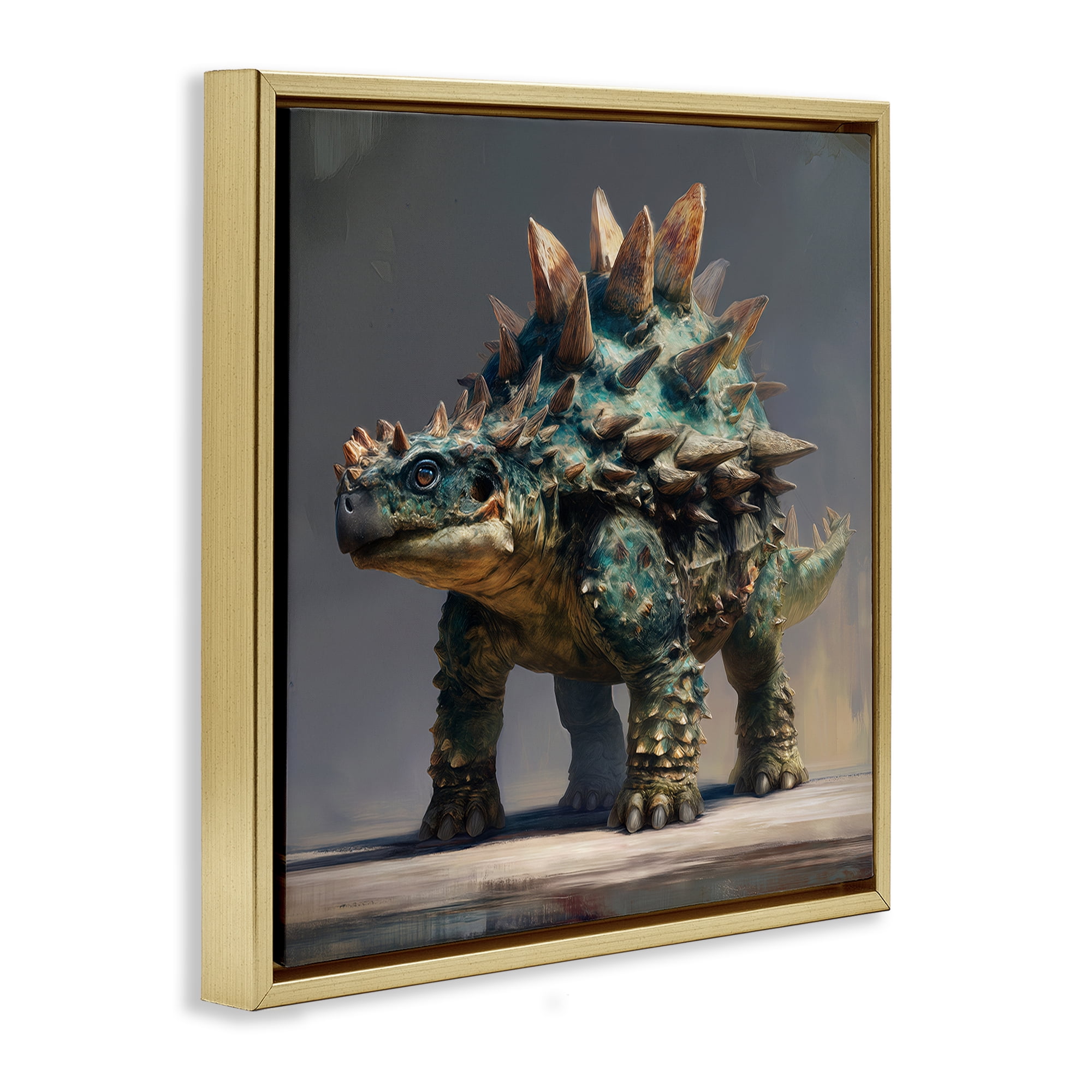 Stupell Industries Prehistoric Ankylosaurus Portrait Gold Framed Floater Canvas Wall Art, design by Wumples