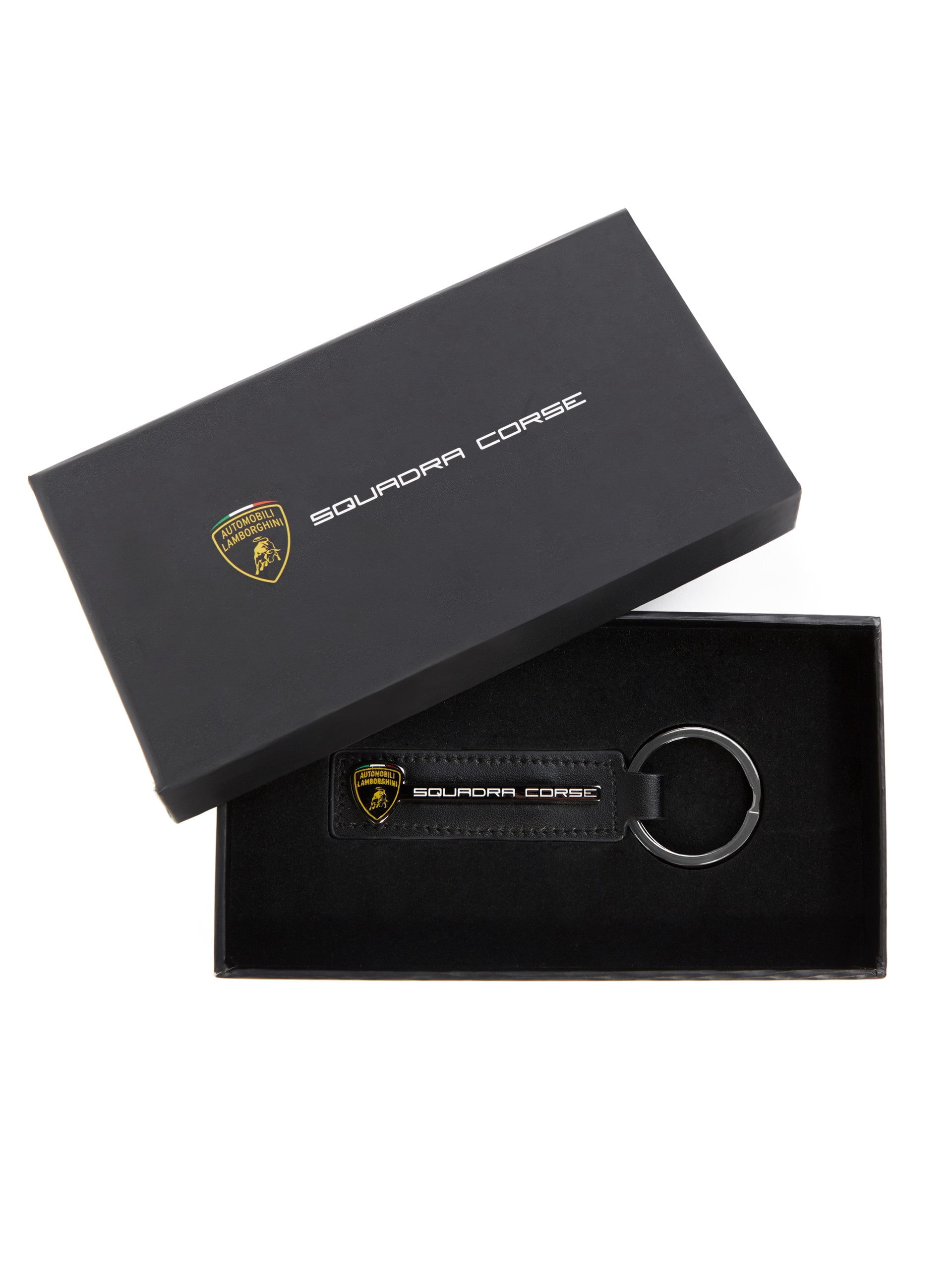 Lamborghini Squadra Corse Leather Keyring Black
