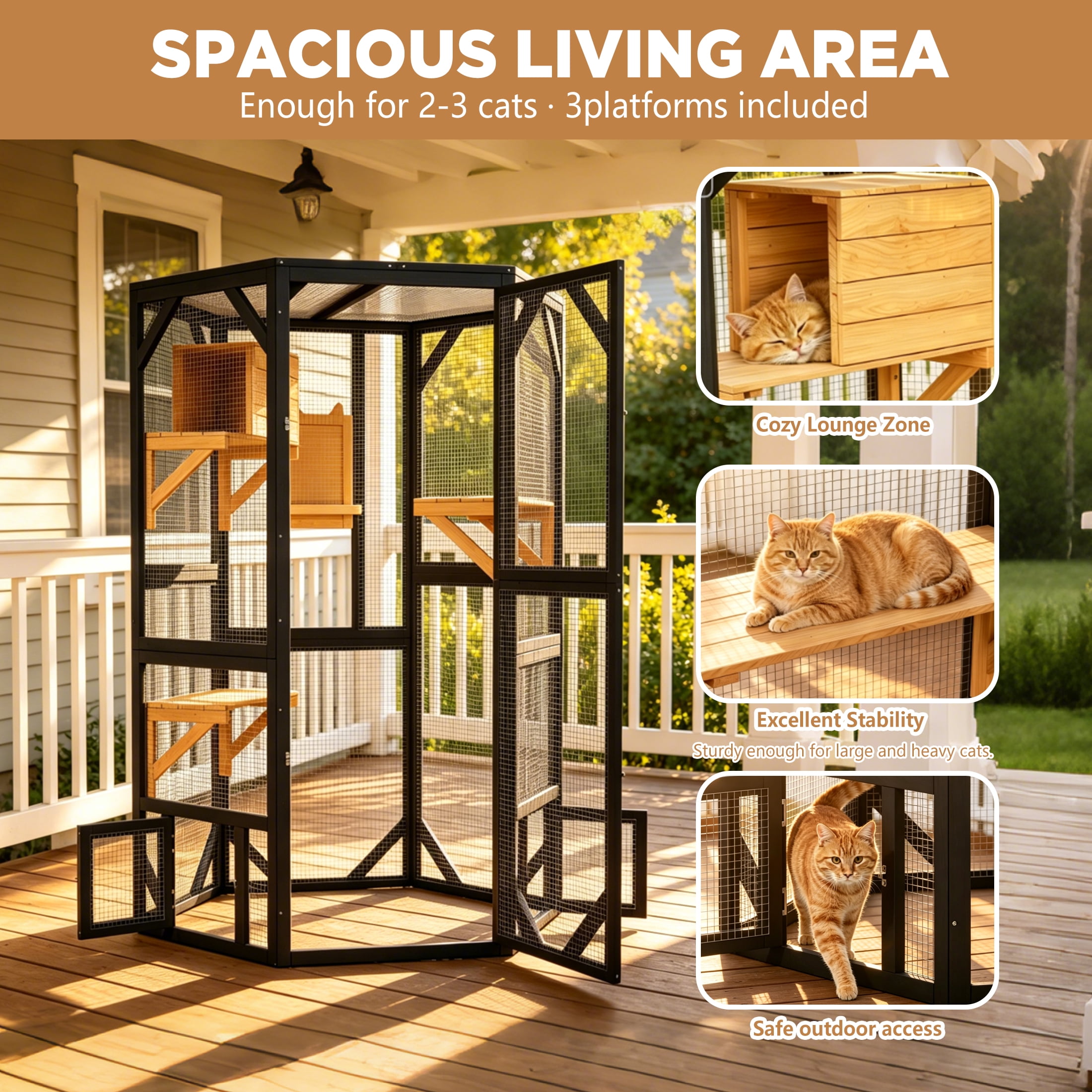 Catio Outside Cat Enclosure Window for Indoor Cats,Large Walk-In Cat Cage with Weatherproof for Multiple Cats