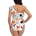 thumbnail image 6 of Yiaed Autumn Pumpkins Fall Leaves Print Women One Piece Swimsuits Tummy Control One Shoulder Bathing Suits Pattern Ruffle Swimwear-Large, 6 of 8