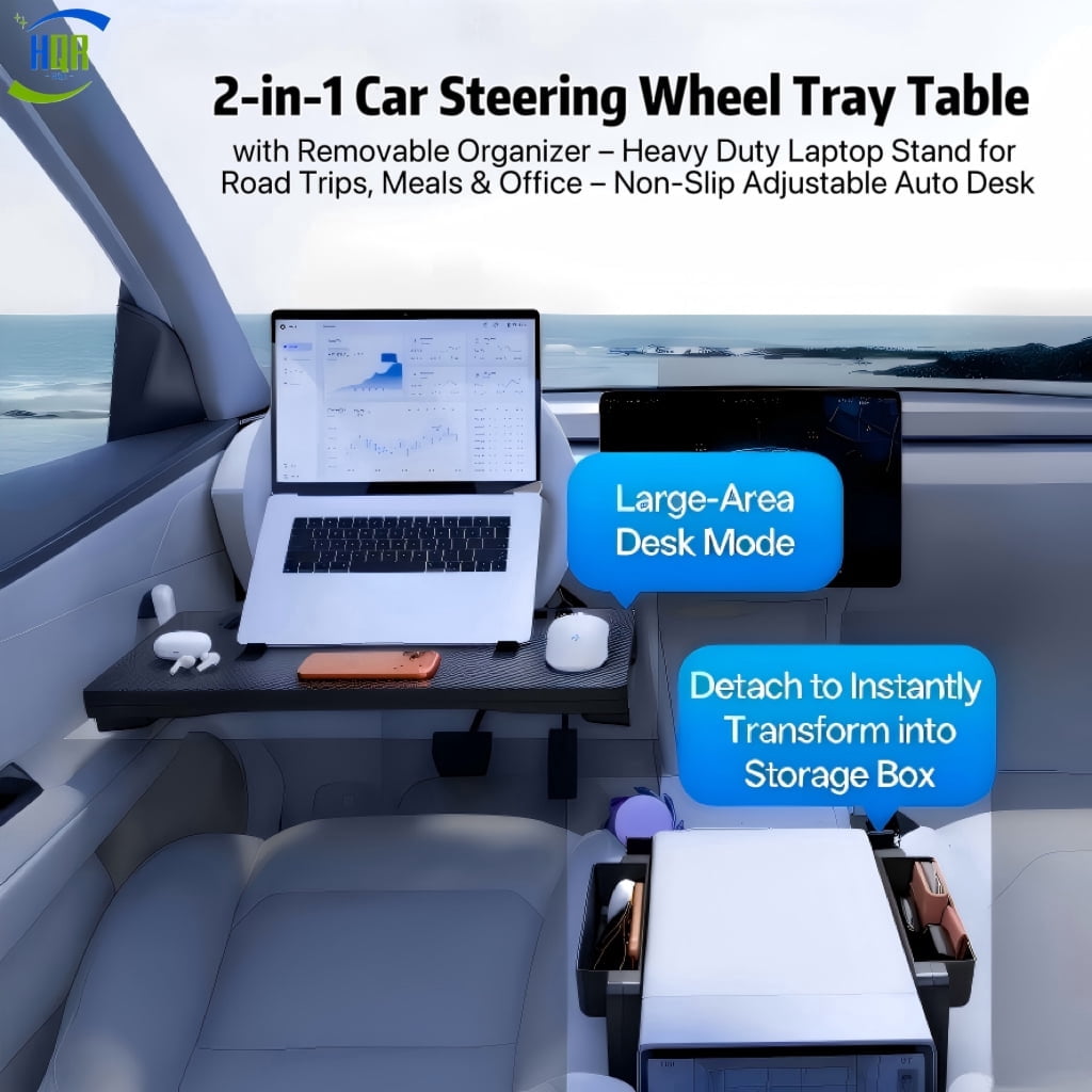 2-in-1 Car Steering Wheel Tray Table with Removable Organizer – Heavy ...