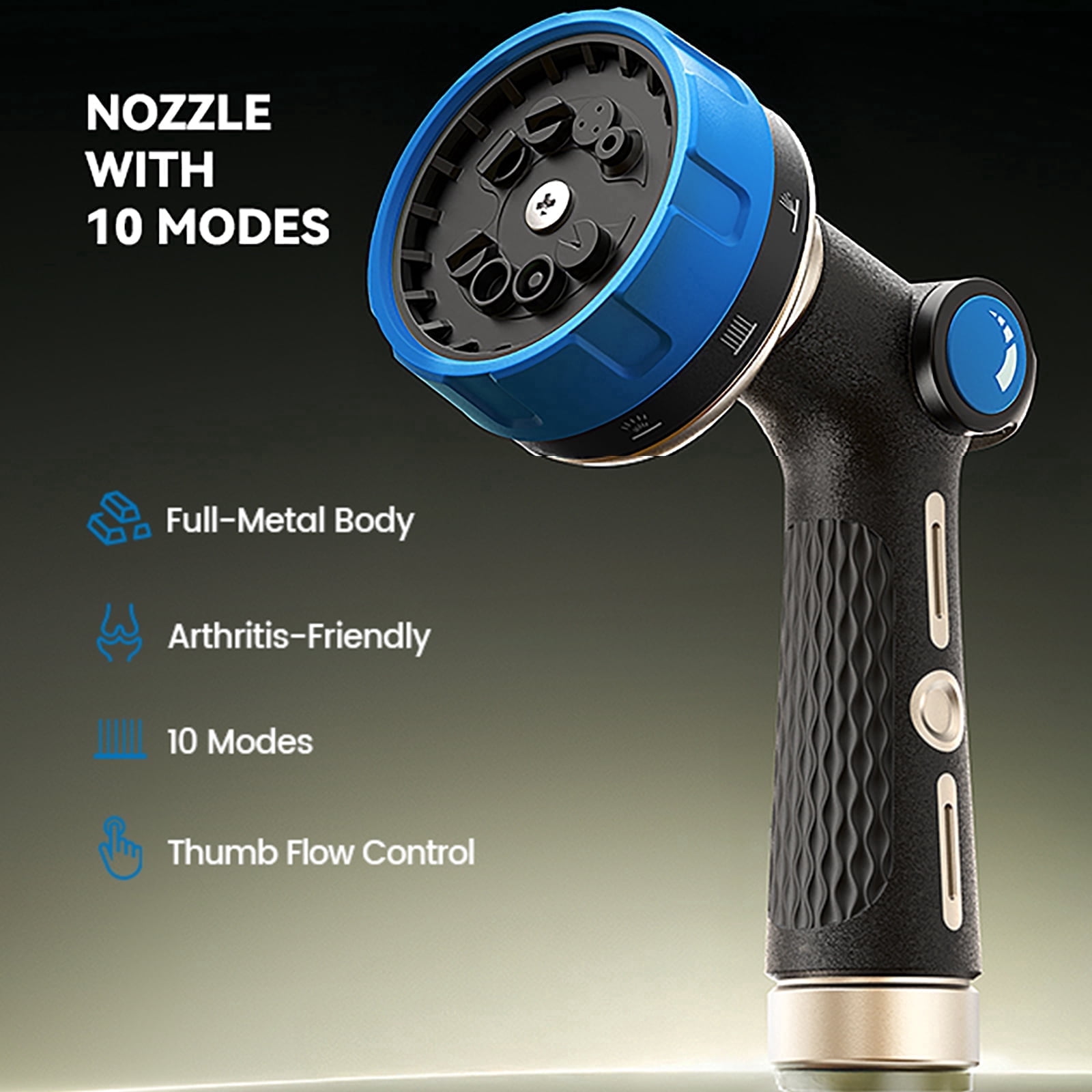RainPoint Metal Garden Hose Nozzle 10-Spray Patterns Thumb Control Water Hose Sprayer Adjustable Flow for Watering Plants, Washing Cars,Washing Pets
