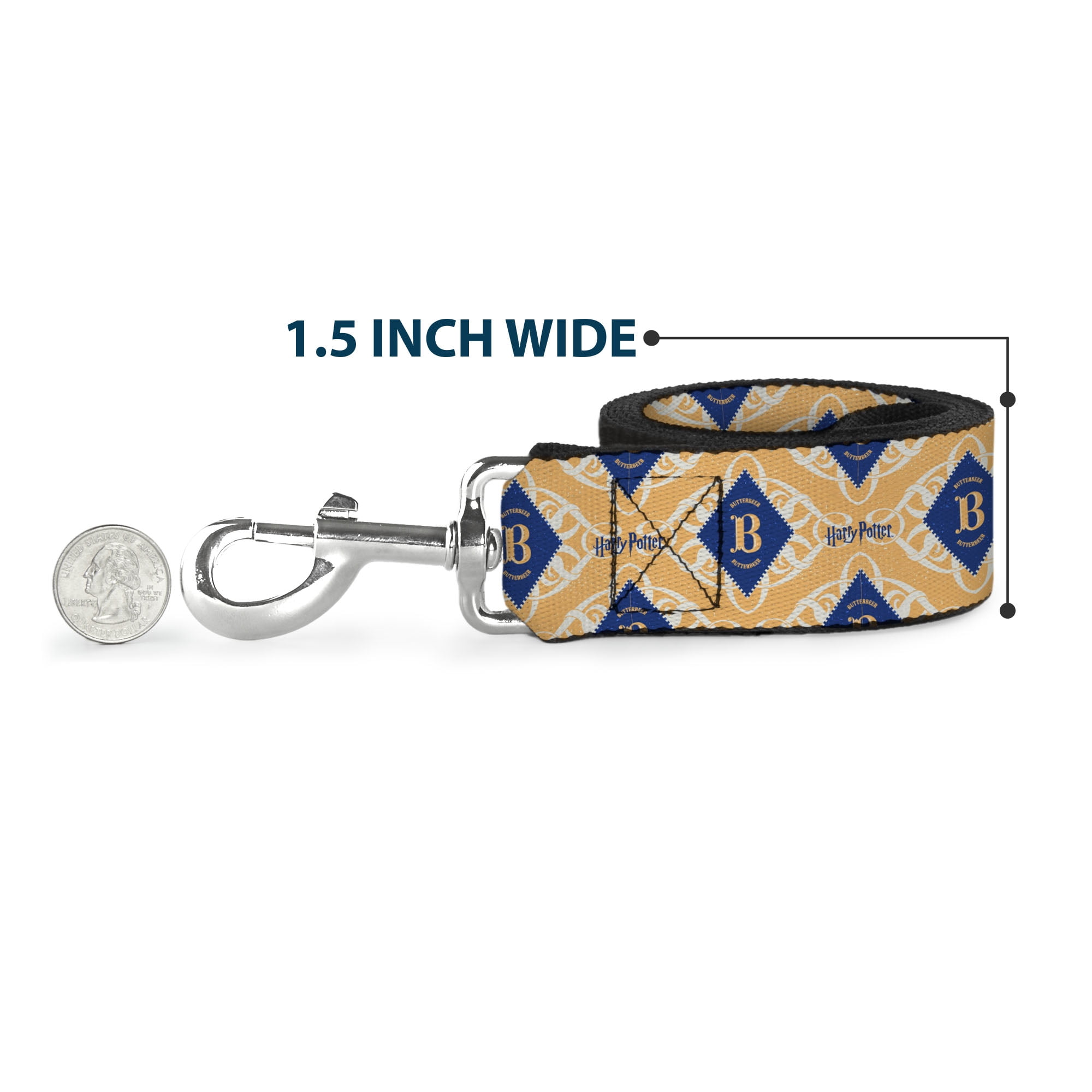 The Wizarding World of Harry Potter Pet Leash, Dog Leash, Harry Potter Butterbeer Diamond Logo White Yellow Blue, 6 Feet Long 1.0 Inch Wide