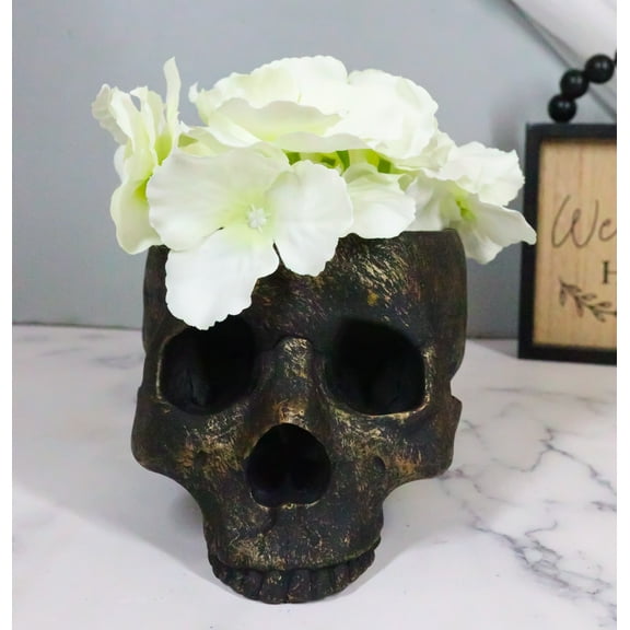 Day Of The Dead Skull Bowl Container Figurine 6.5"Long Skeleton Head Planter