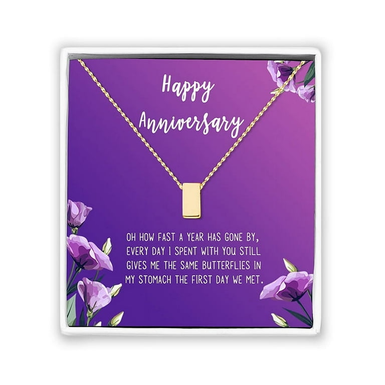 Anavia Happy Anniversary Gift Necklace,Wedding Anniversary Gift for Wife,Express Love Card Jewelry Gift-[Rose Gold Cube, Blue-Orange Gift Card]
